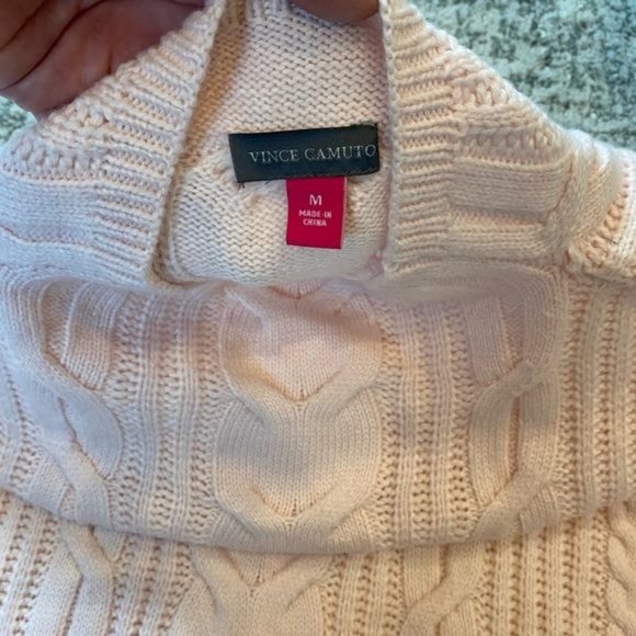 Vince Camuto Cable Stitch Elbow-Sleeve Mock Neck Drop Shoulder Knit Sweater NWT - Picture 7 of 9